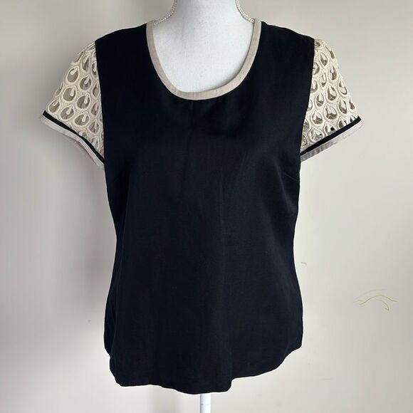 Mint velvet linen cotton blend Black and Cream Top Womens Size 14 with lining. - Picture 2 of 14